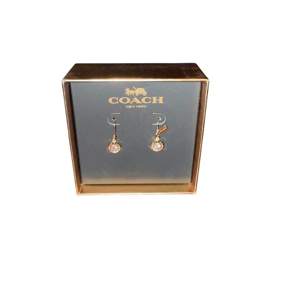 Coach Open Circle Stone Yellow Gold Dangle Earring F56417 & Gift Box NWT VHTF - Picture 8 of 11